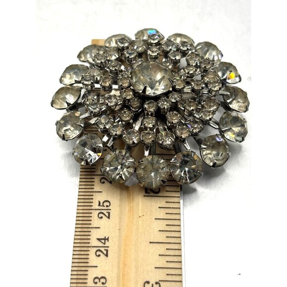 Vintage Estate Rhinestone Starburst Brooch Pin Silver-Tone Clear Crystal - Picture 3 of 9
